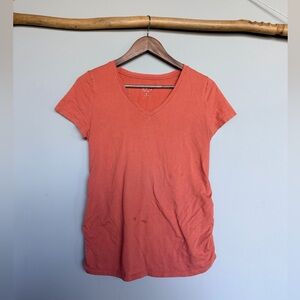 Isabel Maternity Coral V Neck Ruched Side Tee Short Sleeve Top Size M